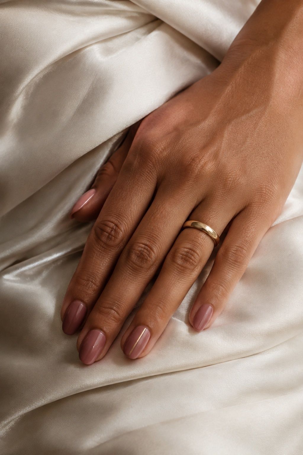 Dusty rose nails with gold striping