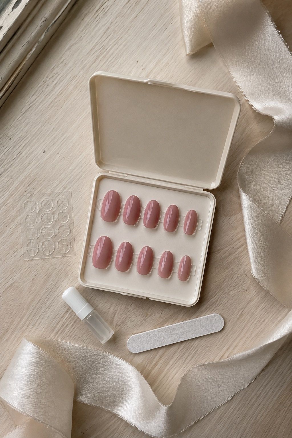 Dusty rose press-on nails for a wedding