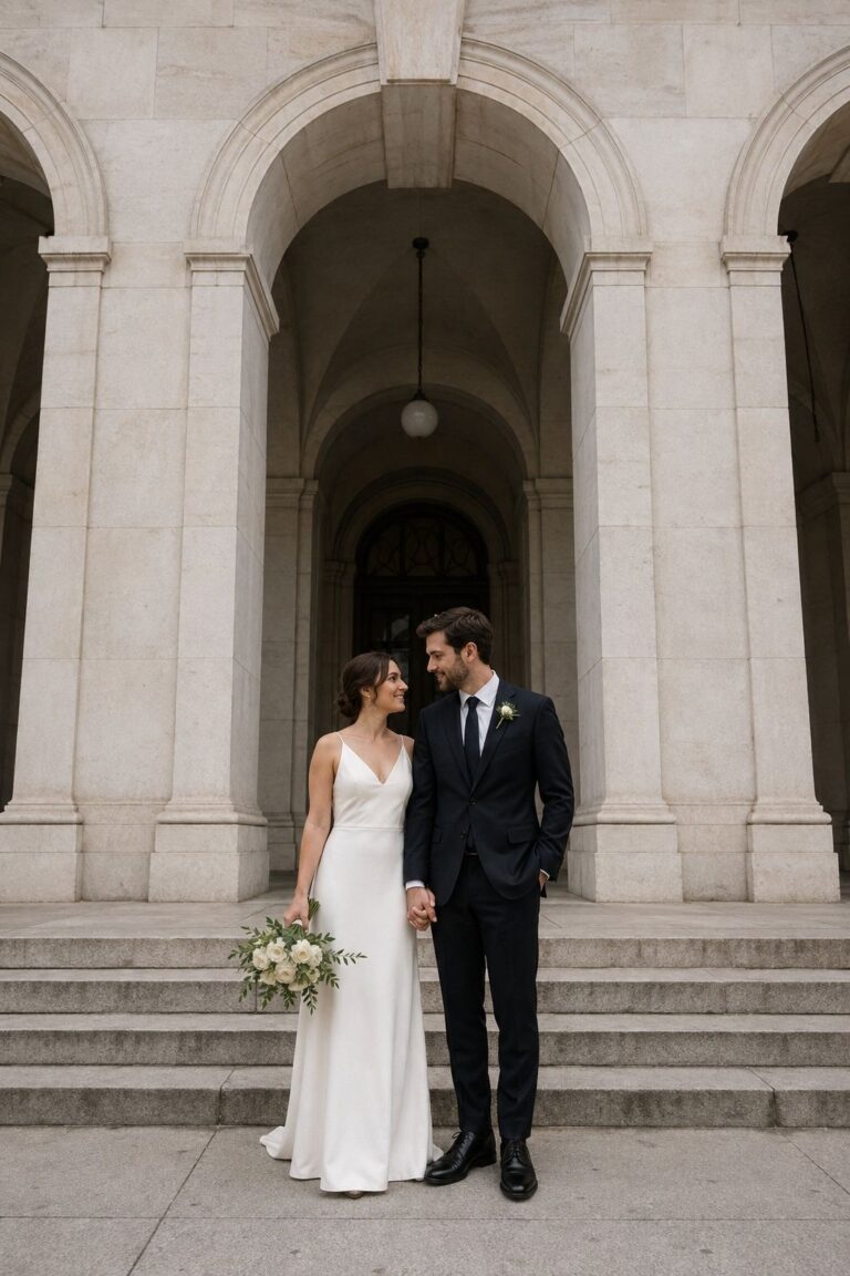 Build A Clean Architectural Couple Portrait editorial wedding photo idea for an intimate wedding