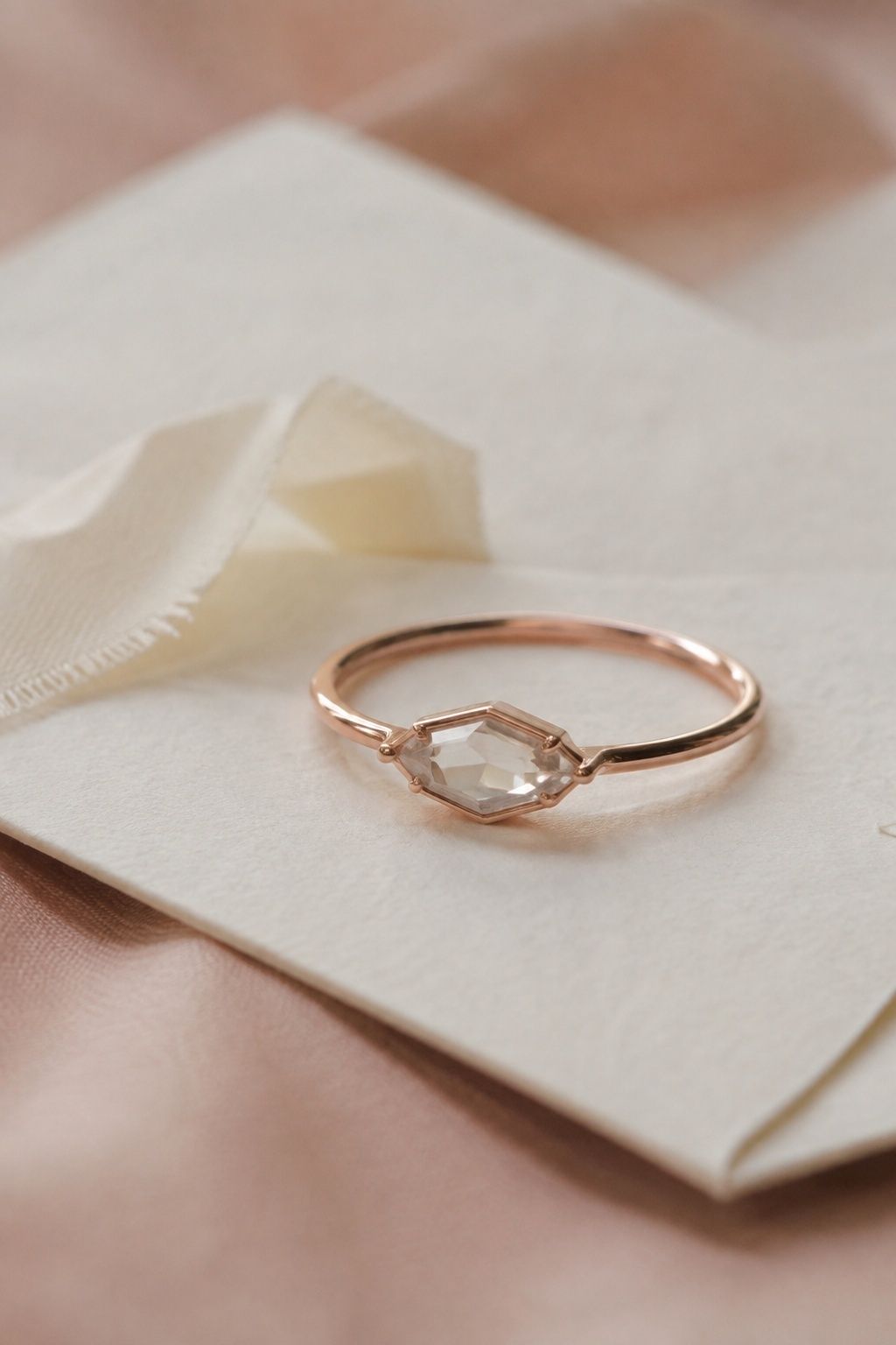 Low rose-cut hexagon engagement ring