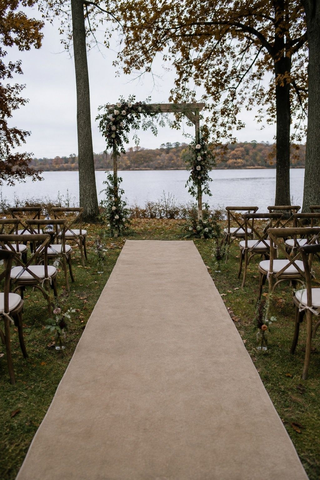 Simple aisle runner over damp grass