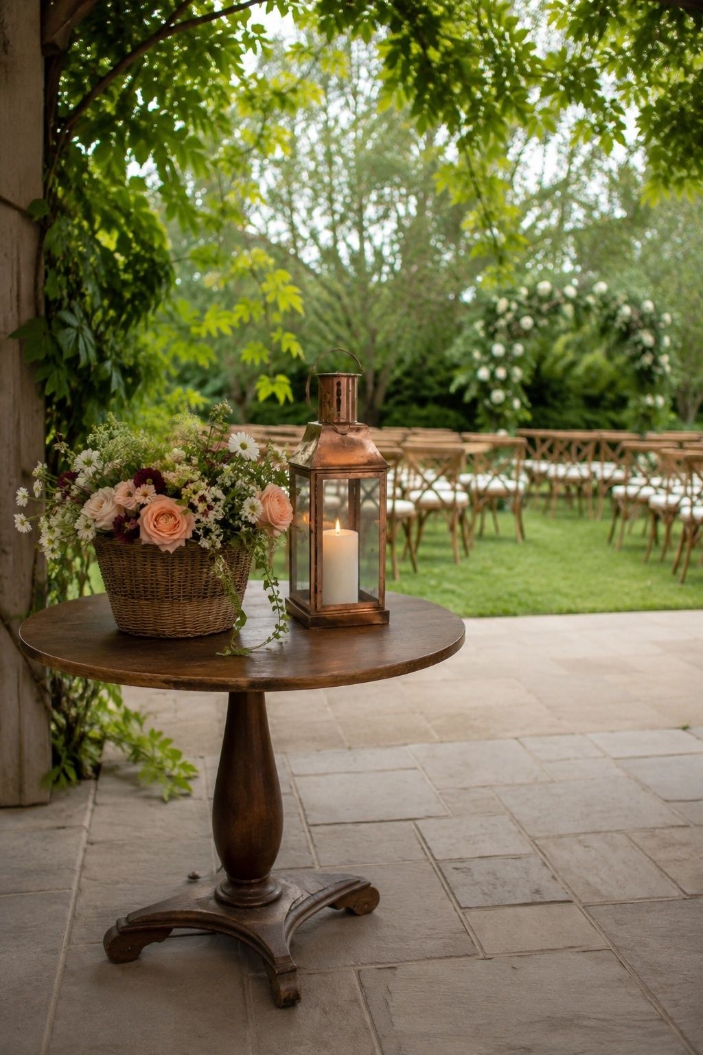 Aisle arrangements reused as reception centerpieces