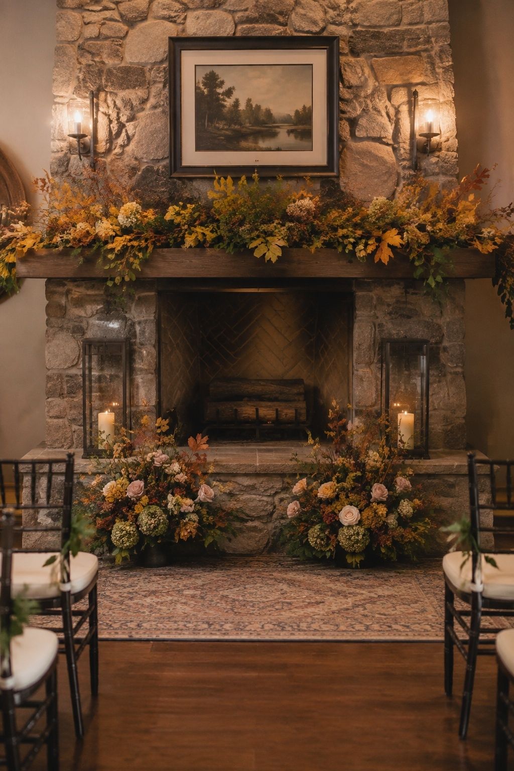 Fireplace mantel used as an indoor arch alternative