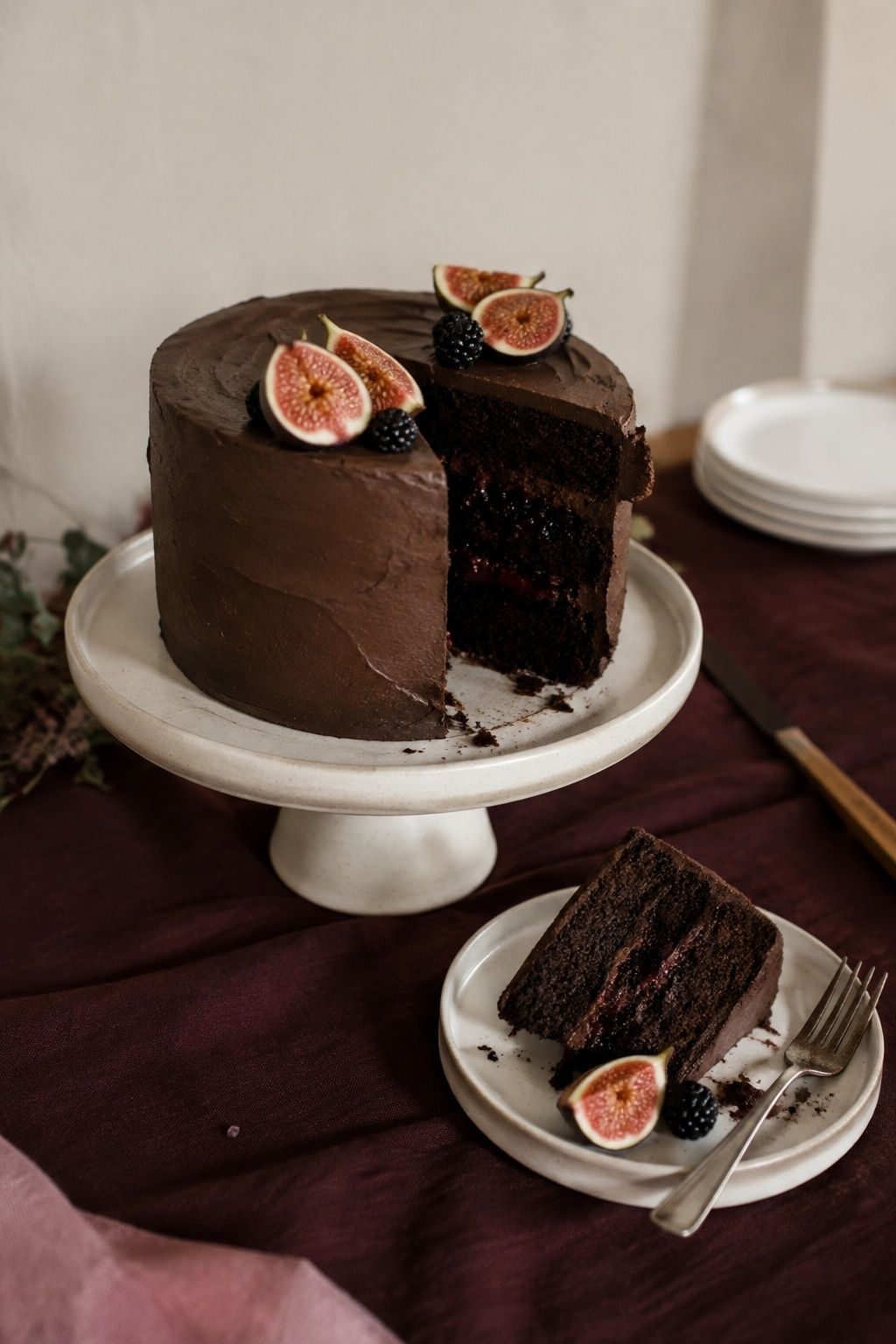 Chocolate cake with berry or fig accents