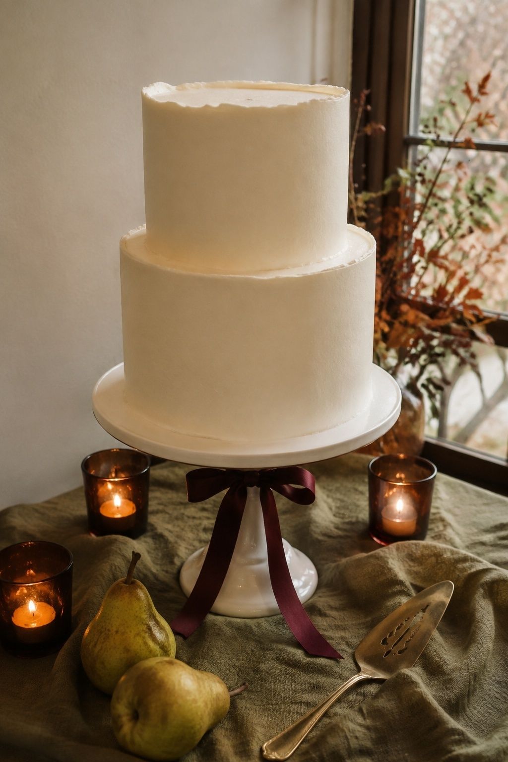 Cream wedding cake with coloured details
