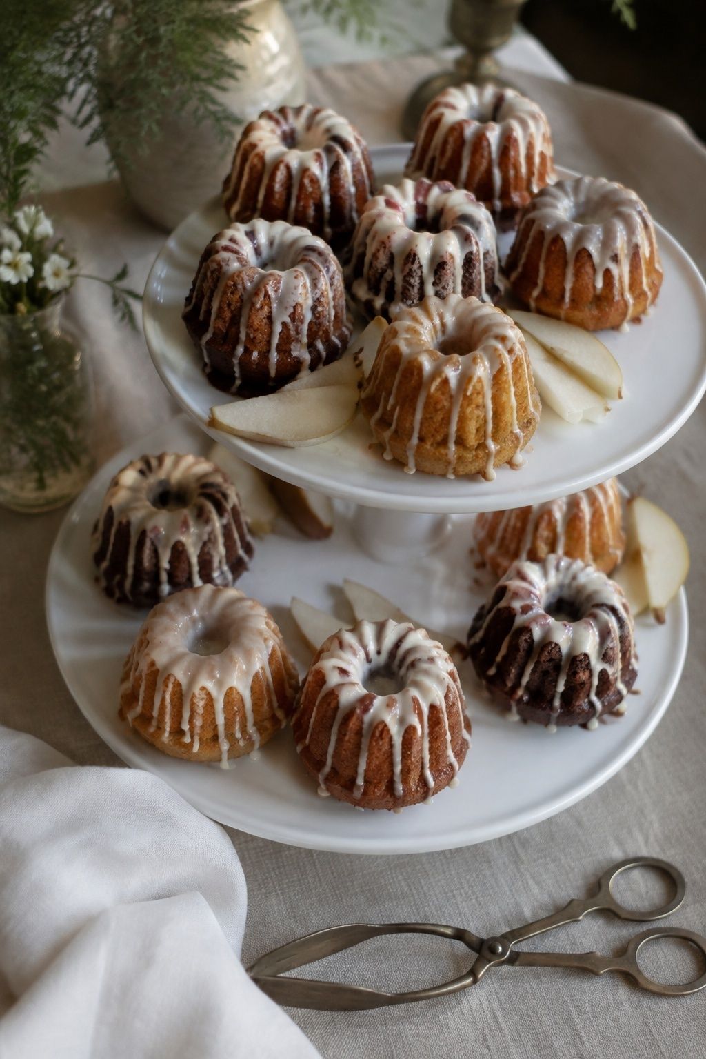 Mini Bundt cakes on a cozy dessert display