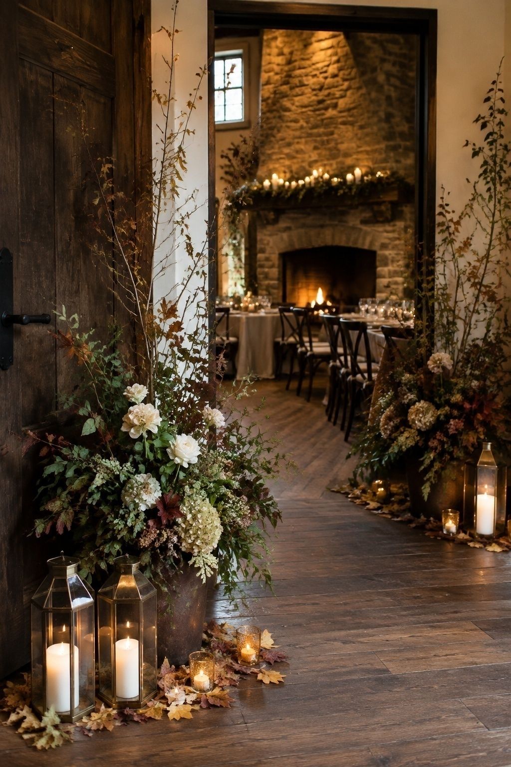 Fall wedding decor planned around the venue's existing features