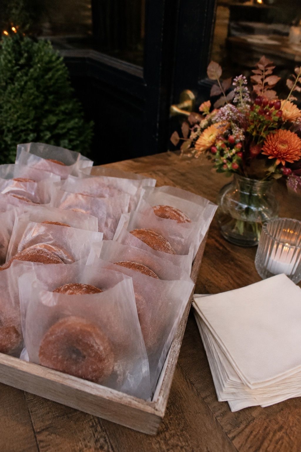 Apple cider donuts in individual glassine favor bags