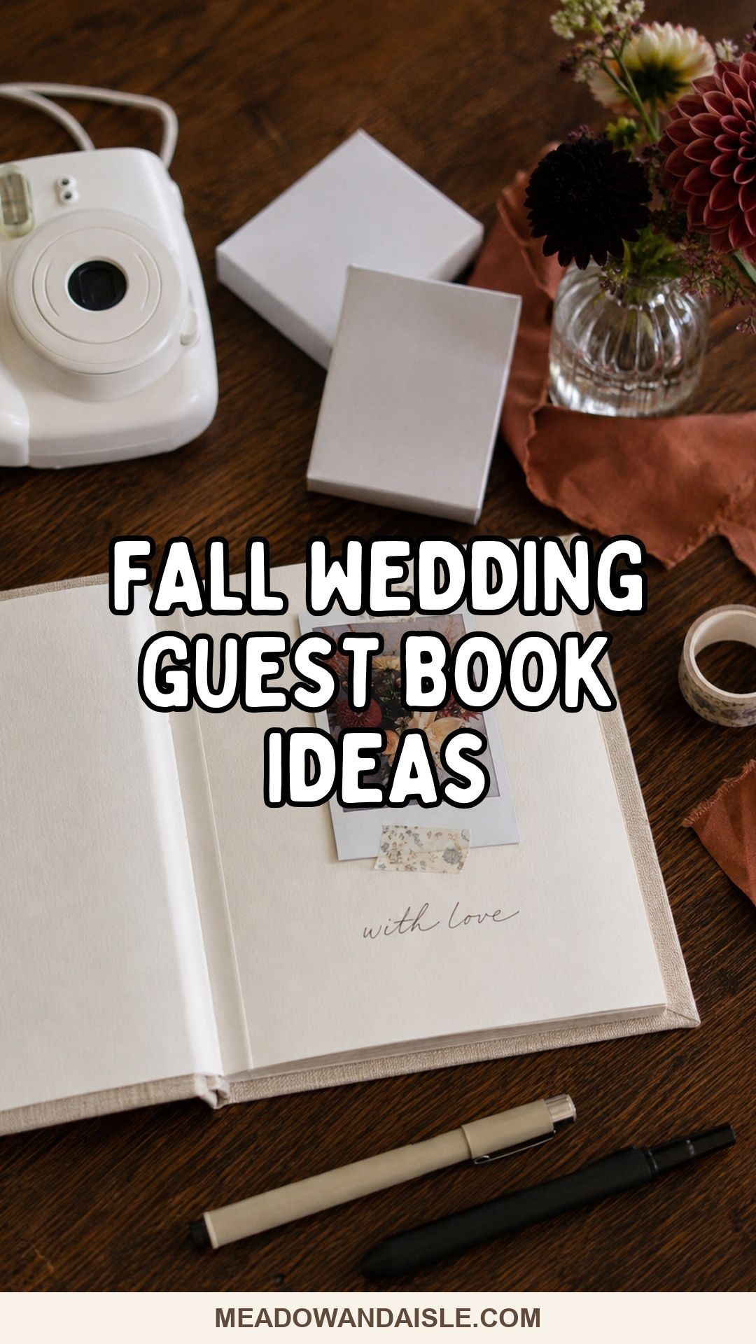 Fall wedding guest book ideas pin with an autumn guest book photo
