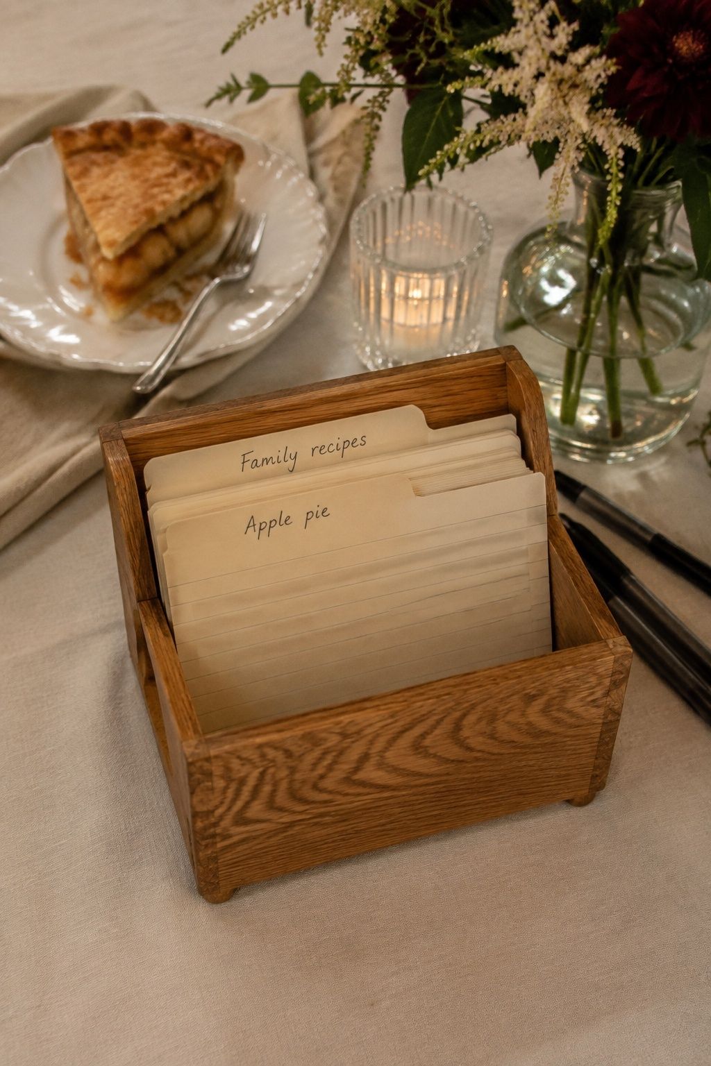 Family recipe card box with apple pie inspiration