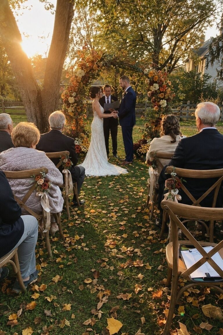 Plan The Ceremony Around Golden-Hour Light for a warm, intimate fall wedding