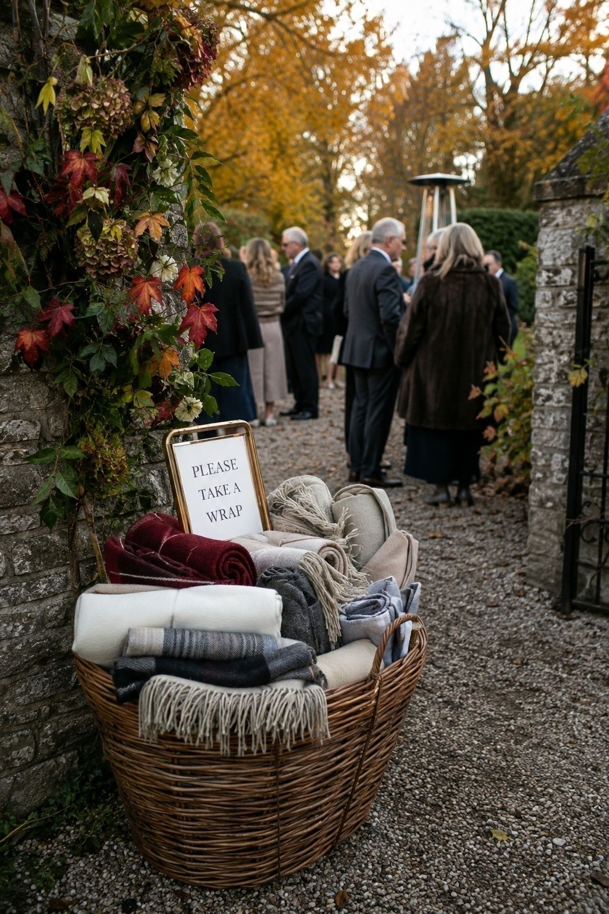 Blankets and wraps for guests during outdoor moments