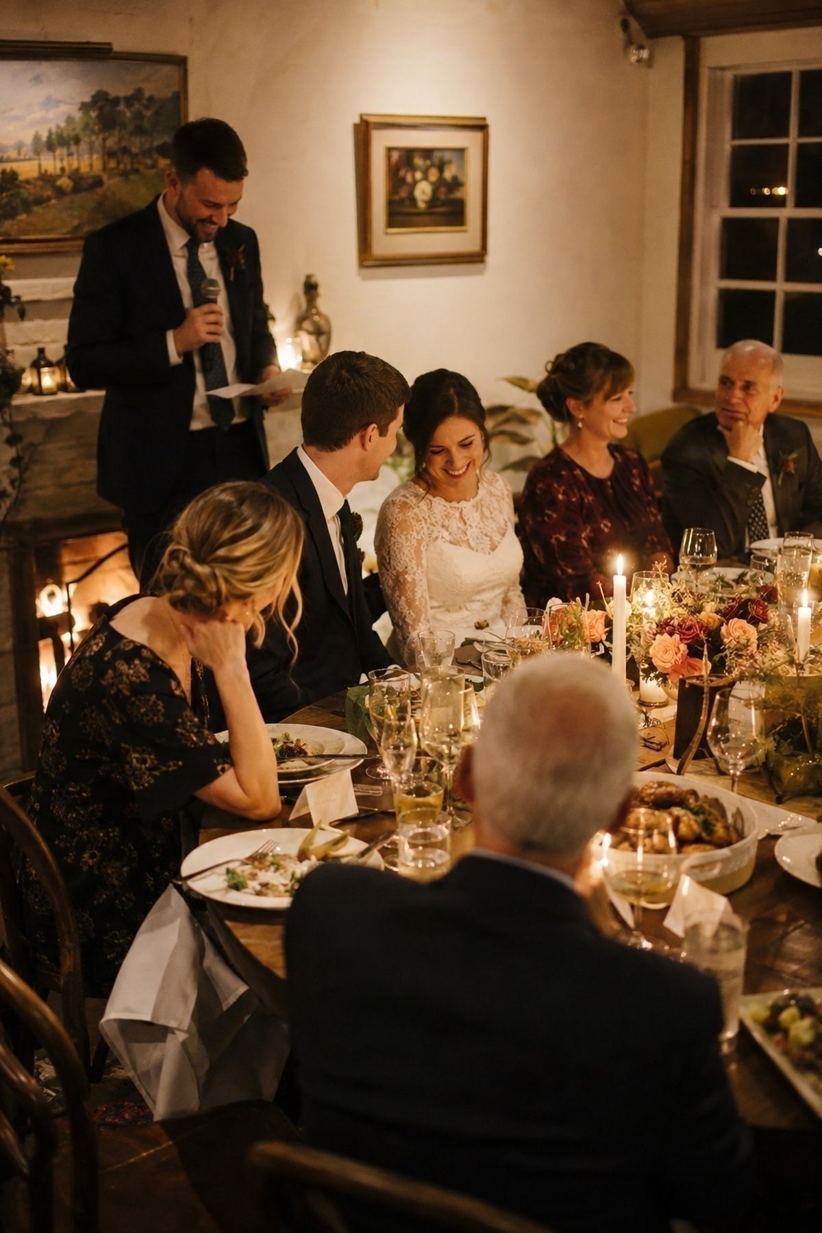 Small group of guests around a dinner-party table