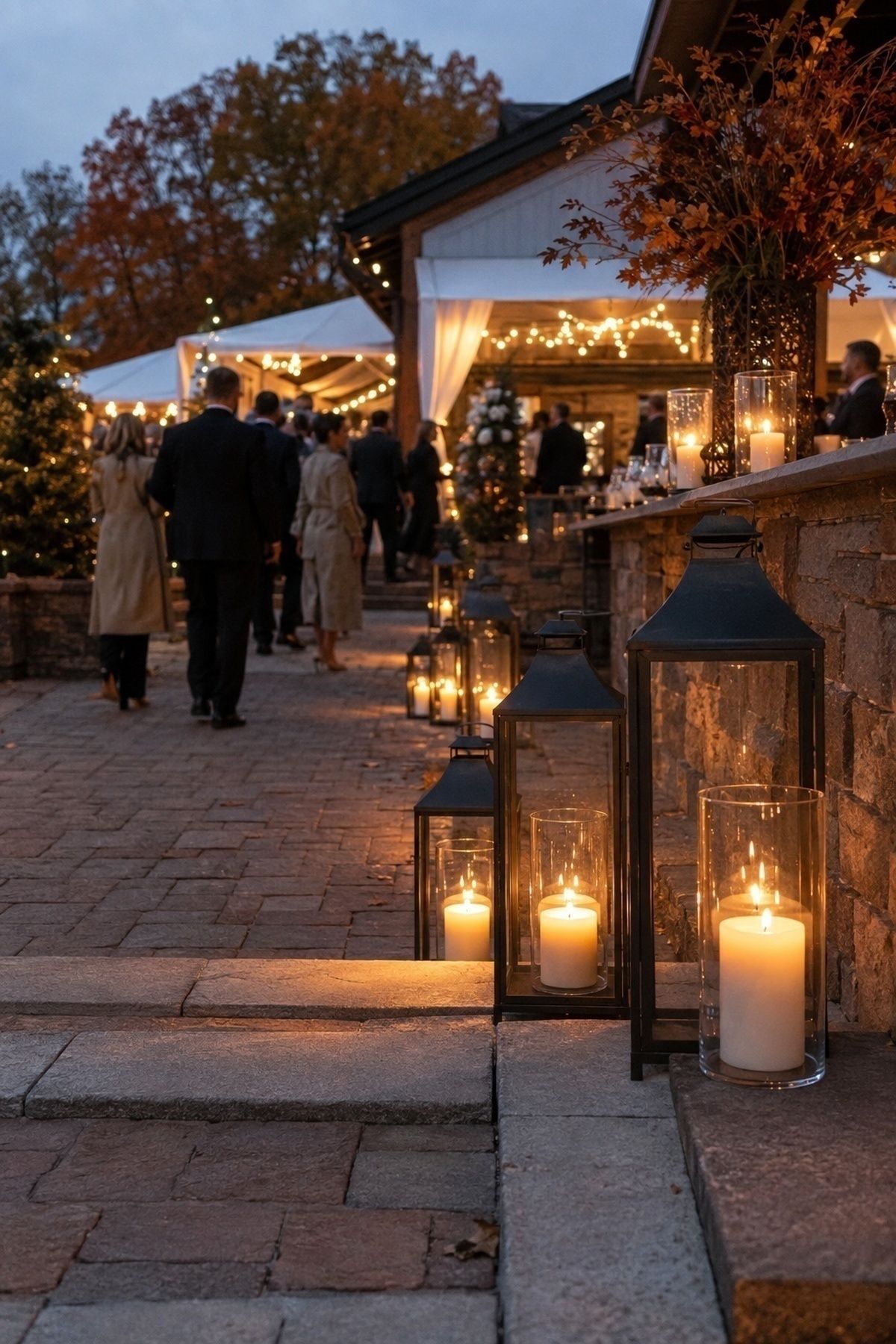 Lanterns and enclosed candles in a breezy outdoor space