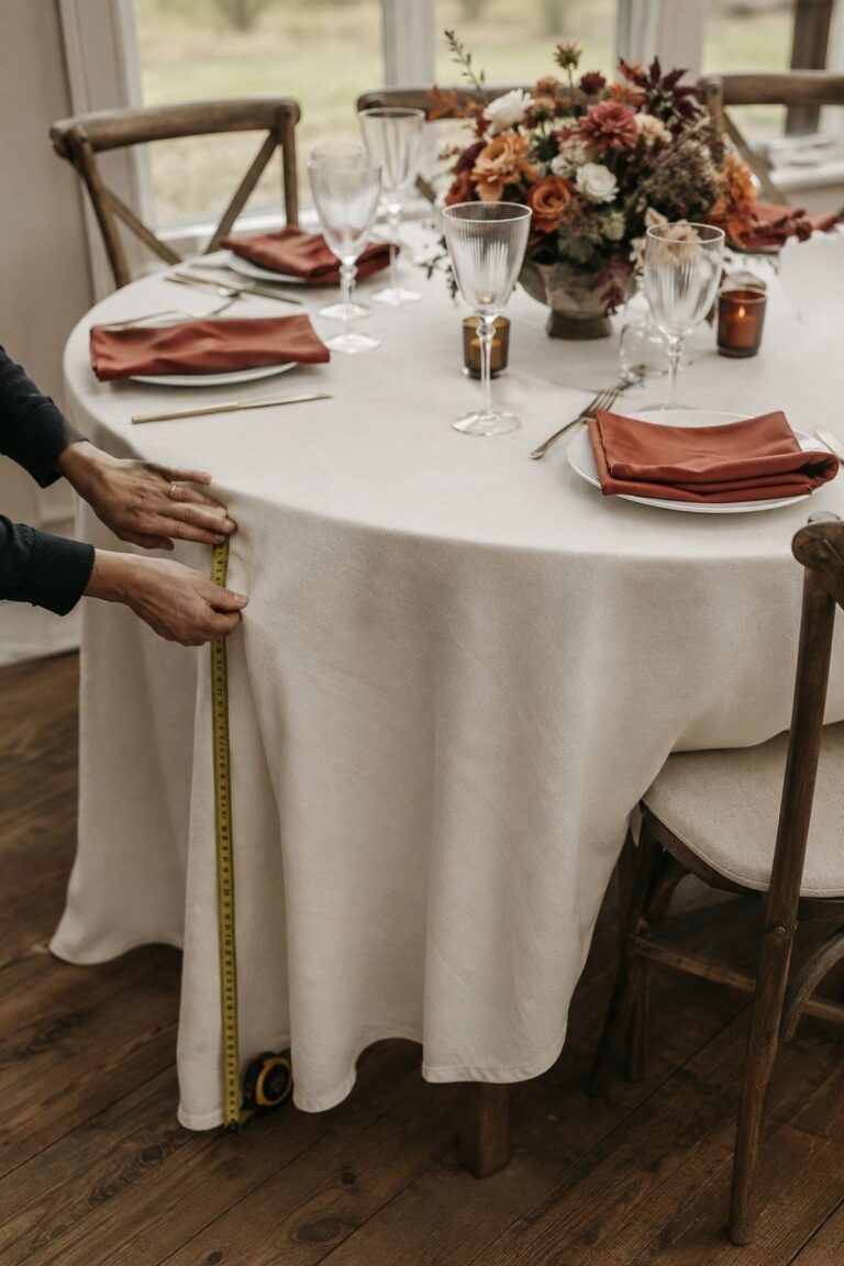 Choose The Right Tablecloth Size First shown in intimate fall wedding table decor