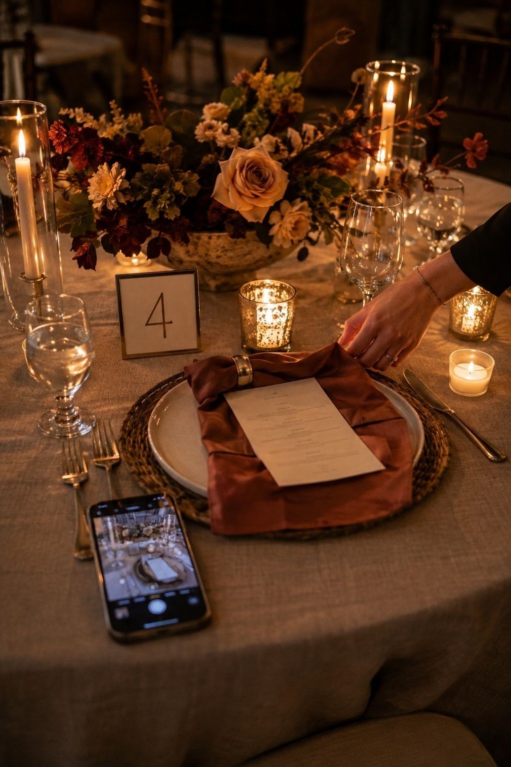 Fall wedding table tested in candlelight