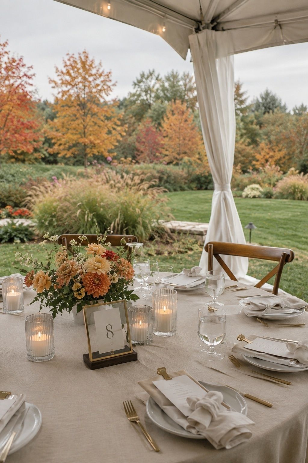 Wind-safe outdoor fall table setting