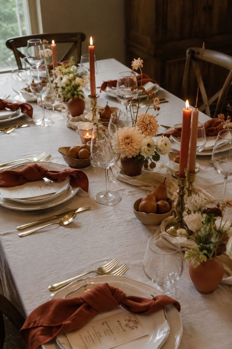 Build A Cream And Terracotta Tablescape for an intimate fall wedding tablescape