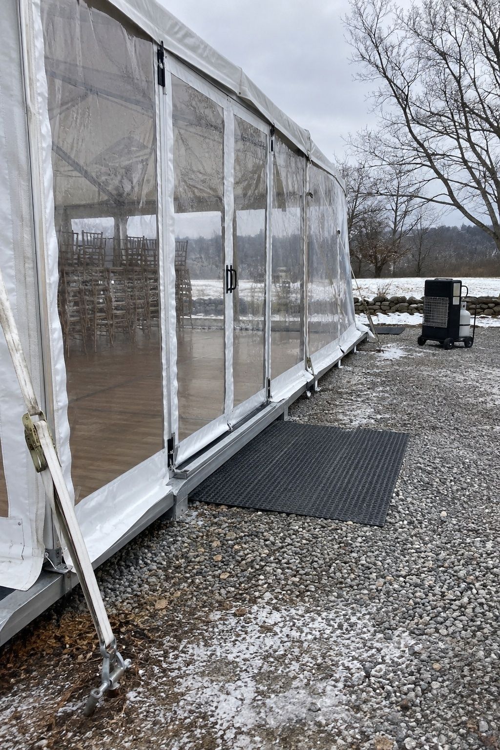 February wedding tent with sidewalls raised flooring and safe cold heater equipment