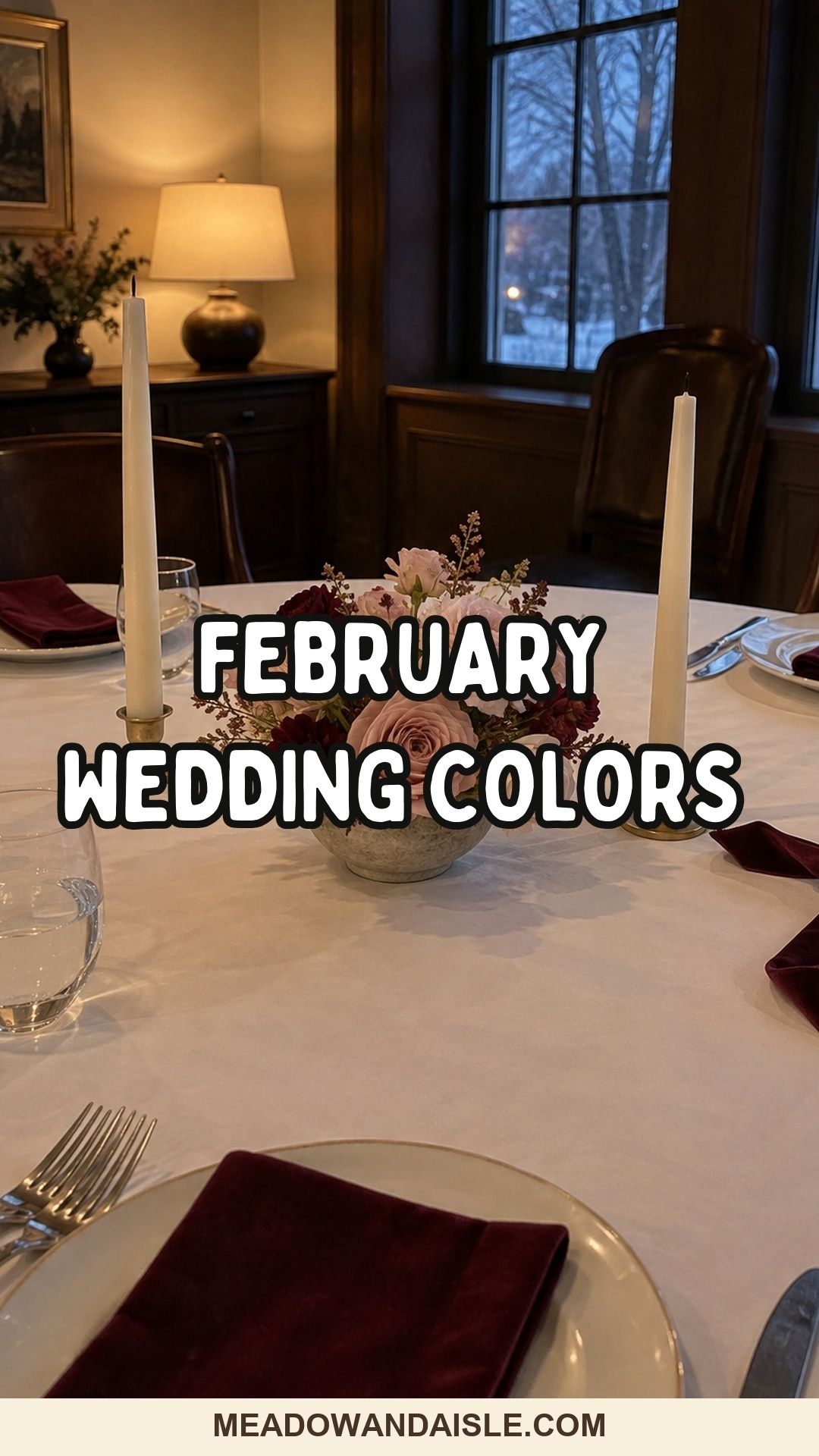 Pinterest pin with the title February Wedding Colors