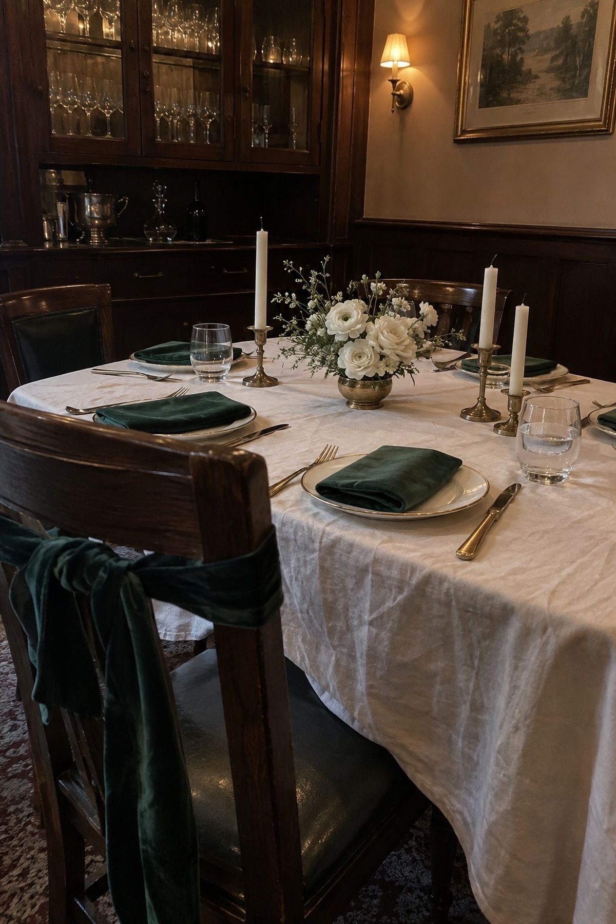 Emerald, ivory and antique gold palette
