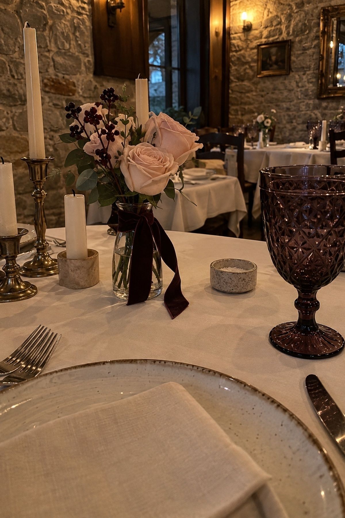 Blackberry, blush and cream wedding colours