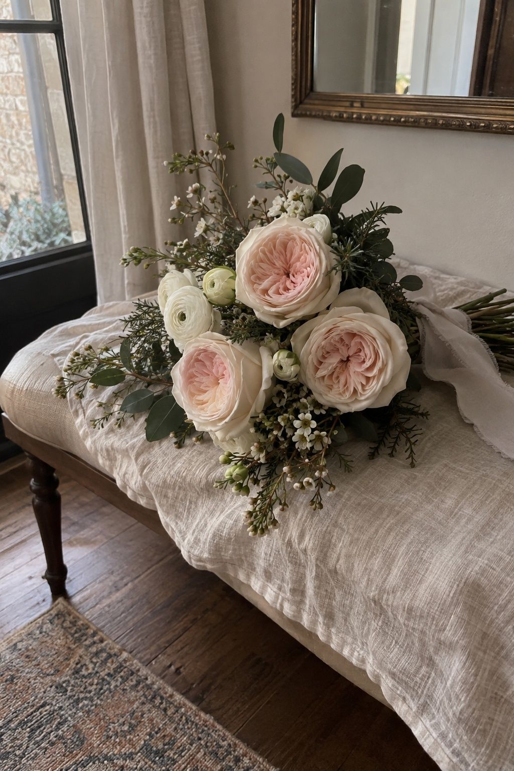 Garden roses used as a few focal blooms