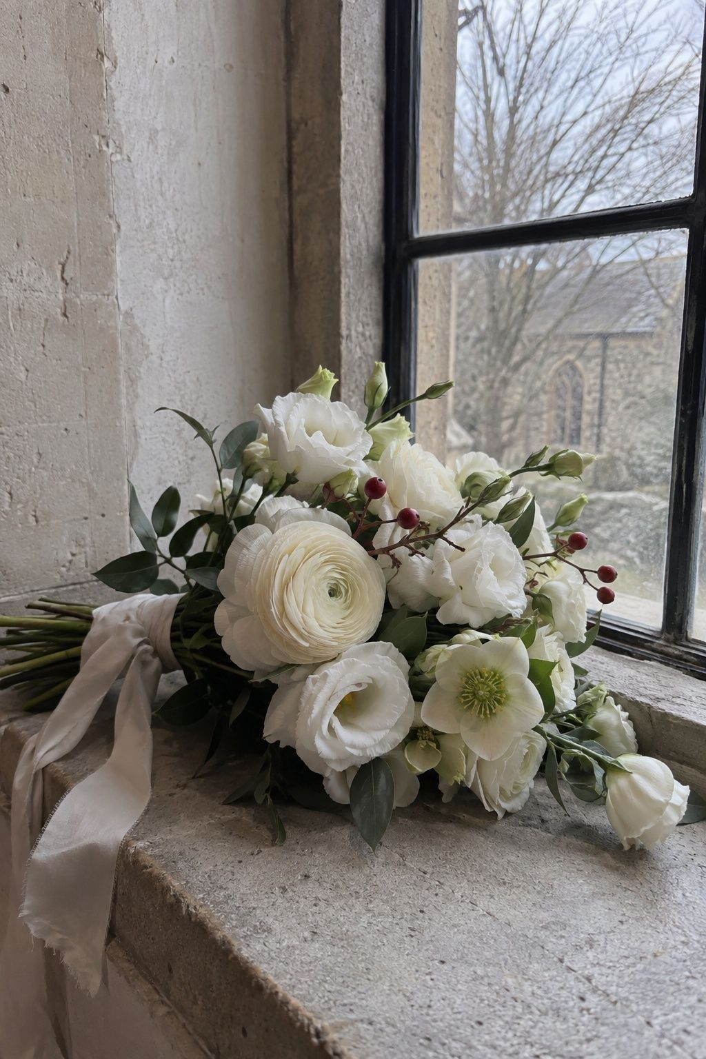 White flowers with berry accents