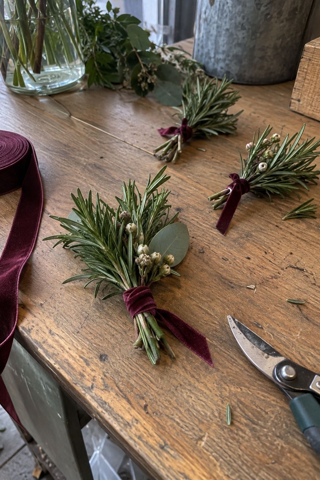 Rosemary sprigs adding fragrant winter detail
