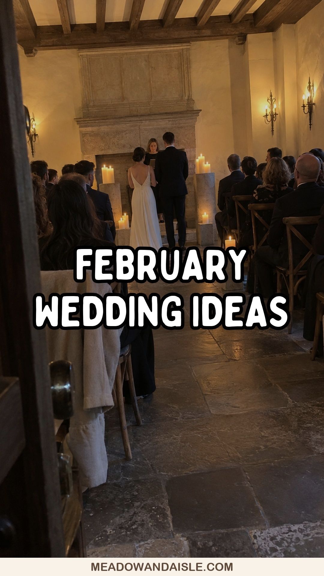 February wedding ideas Pinterest pin with a candlelit intimate ceremony