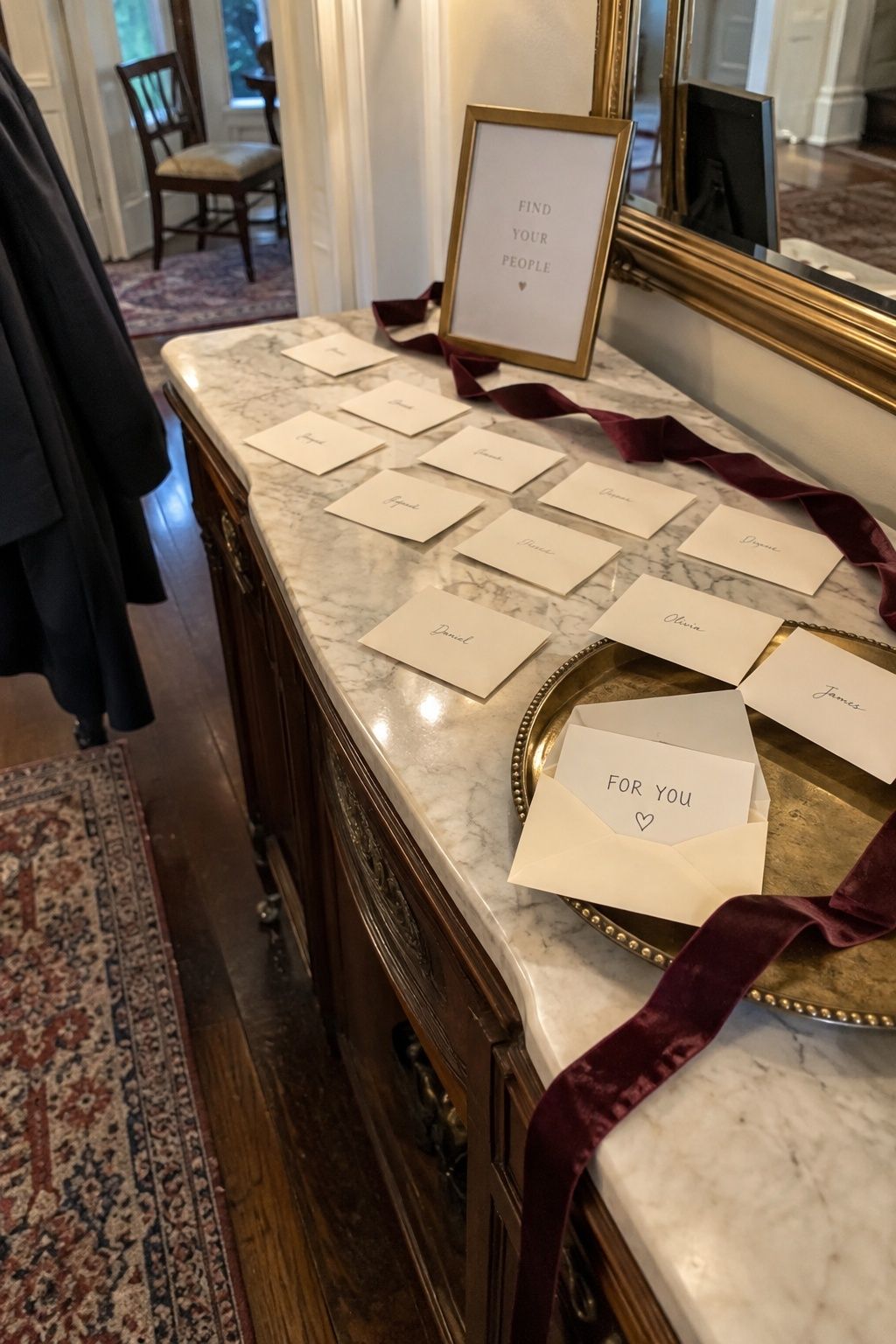 Love notes used as escort cards