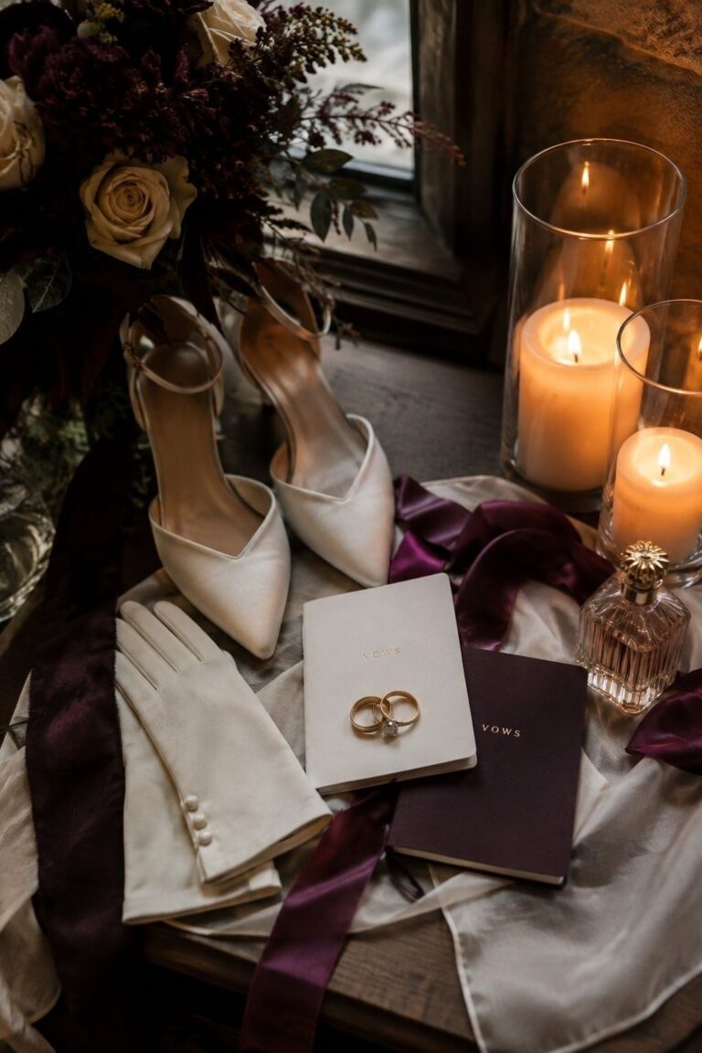 Candlelit Getting-Ready Details for an intimate February wedding