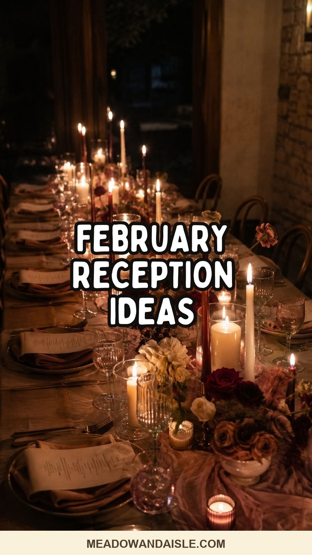 February reception ideas with a warm candlelit wedding table