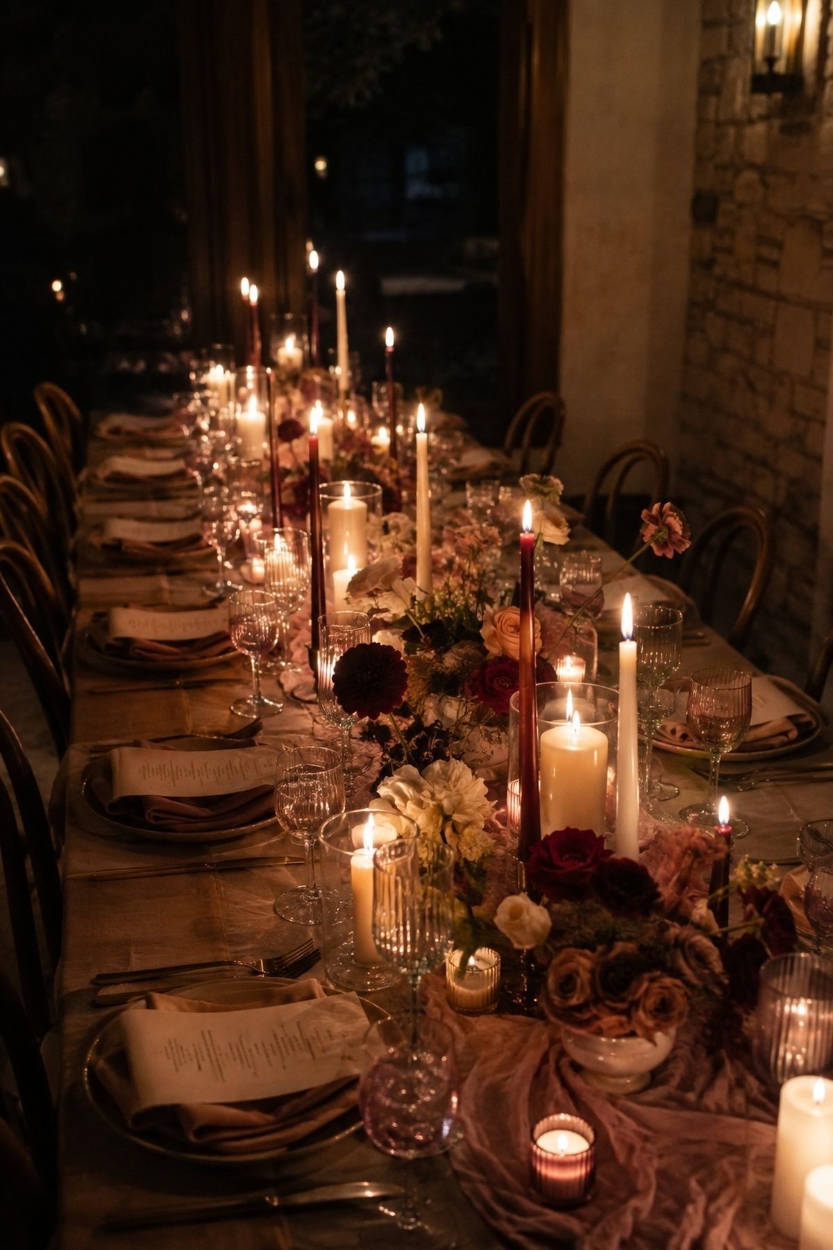 Candlelit February wedding reception