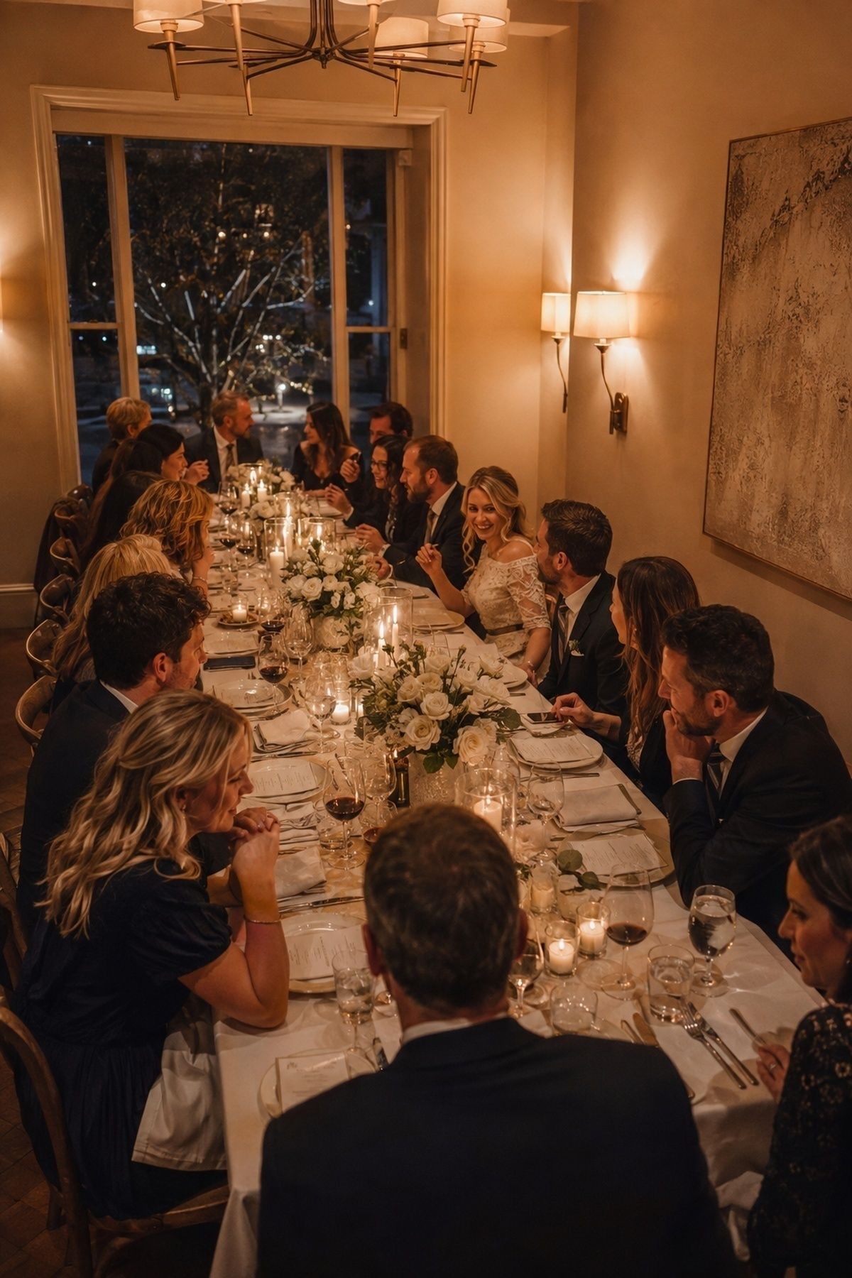Guests seated together at one long table