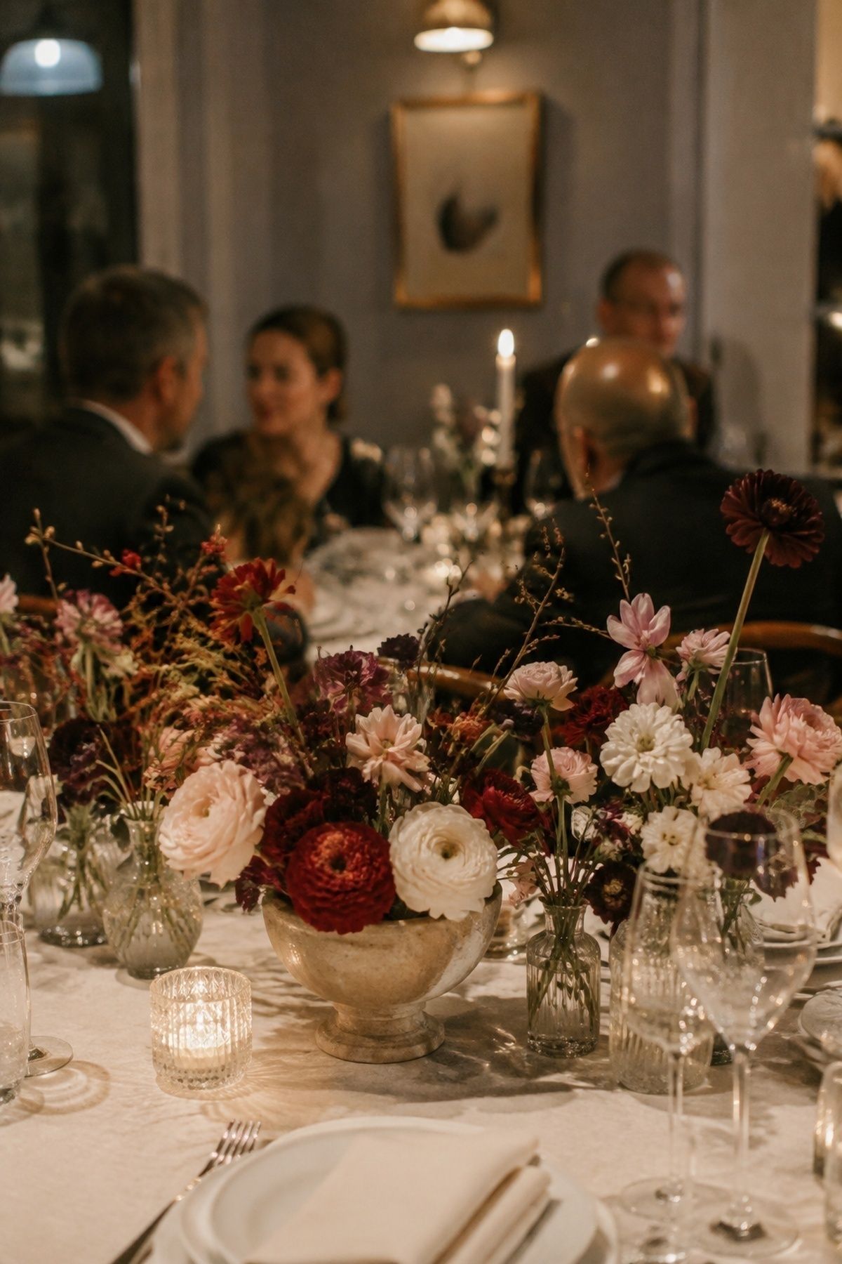 Low florals in blush, red, cream and plum