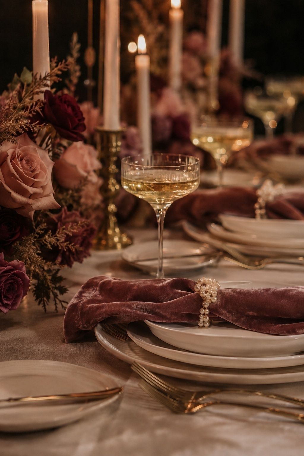 Champagne coupes at each place setting