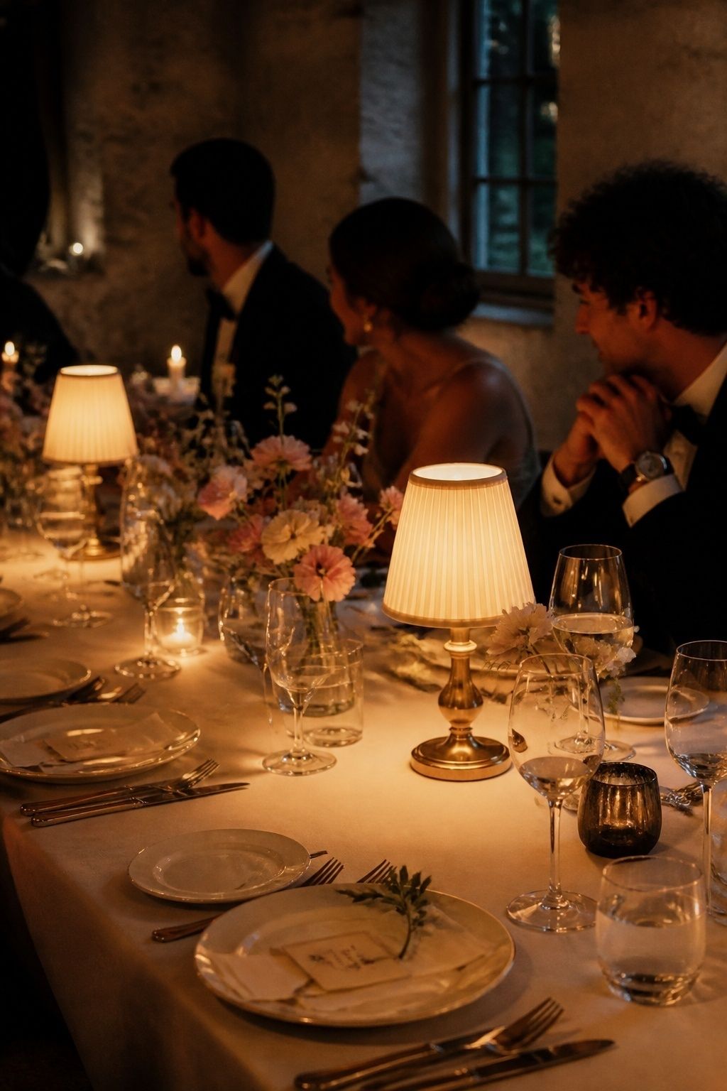 Table lamps on a supper-club style table