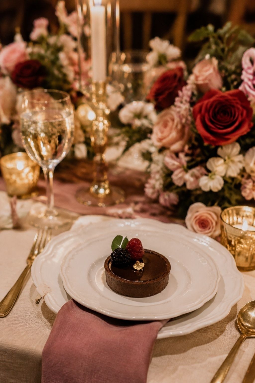 Dessert plates styled to match the tablescape