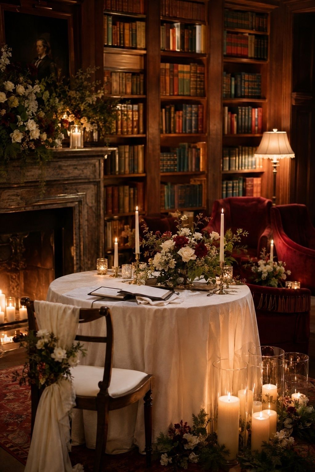 Romantic library wedding
