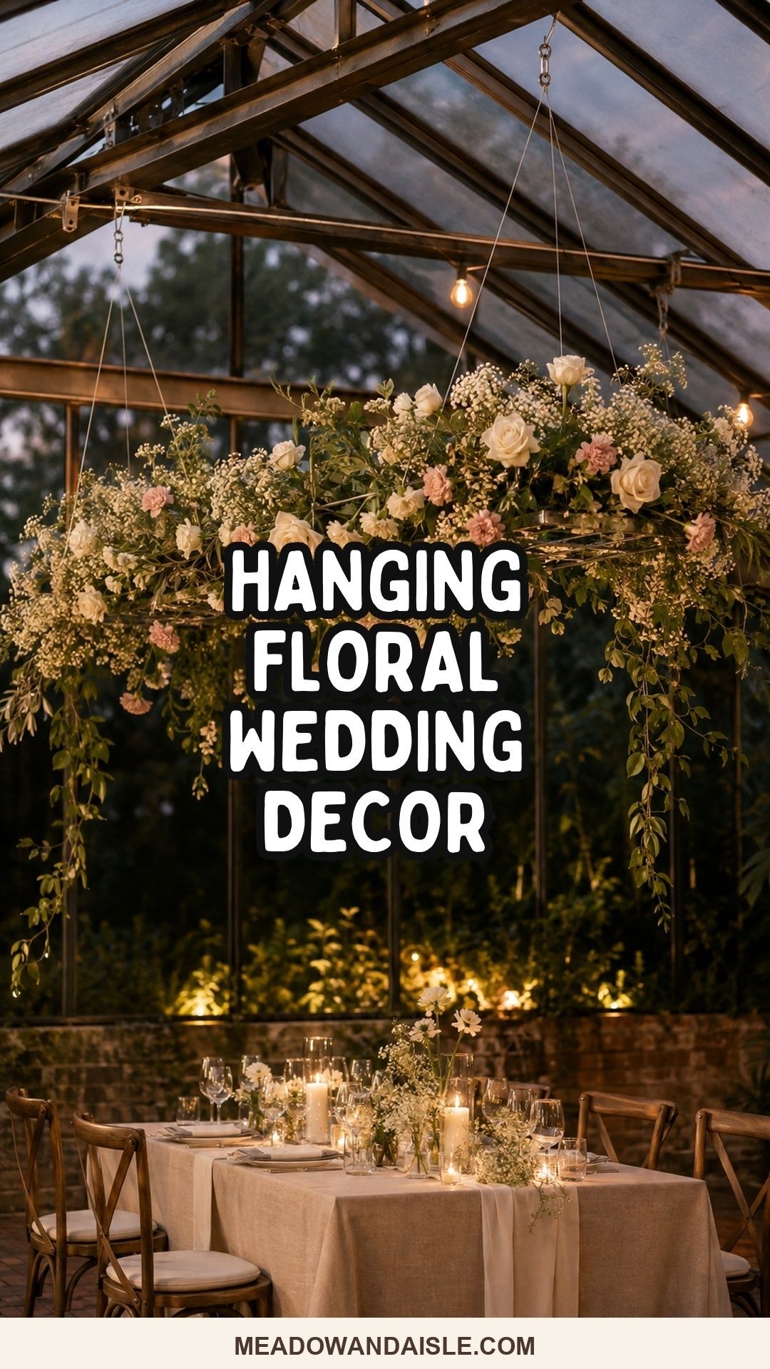 Hanging Floral Wedding Decor Pinterest pin for Meadow & Aisle
