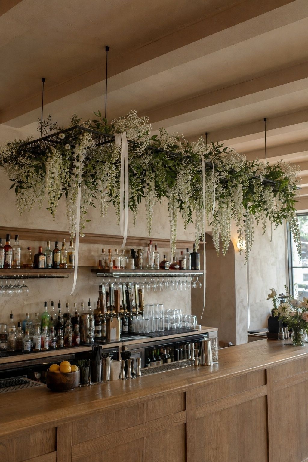 Mini flower canopy over the bar