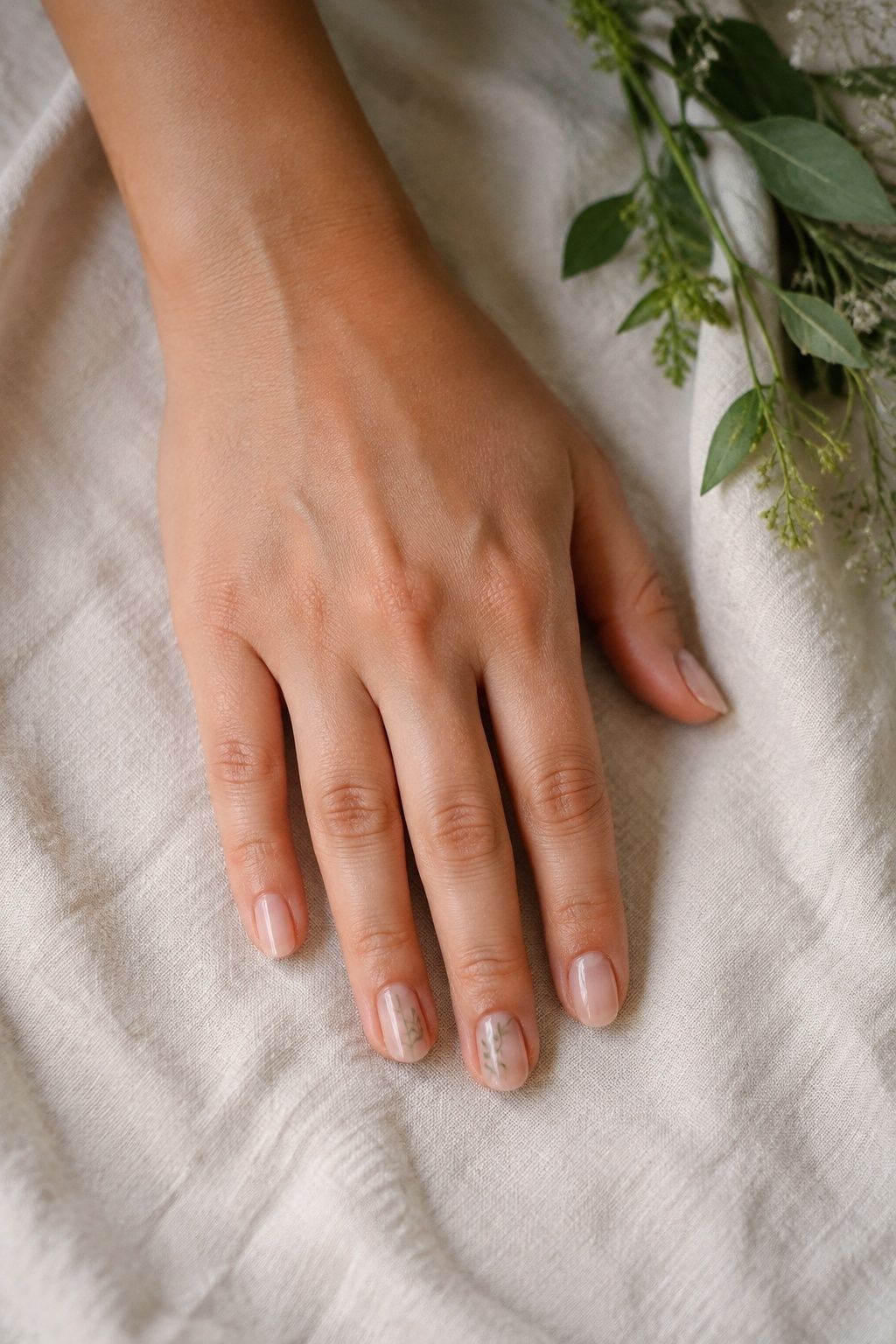 garden Vine Nails With Open Space in a delicate bridal manicure