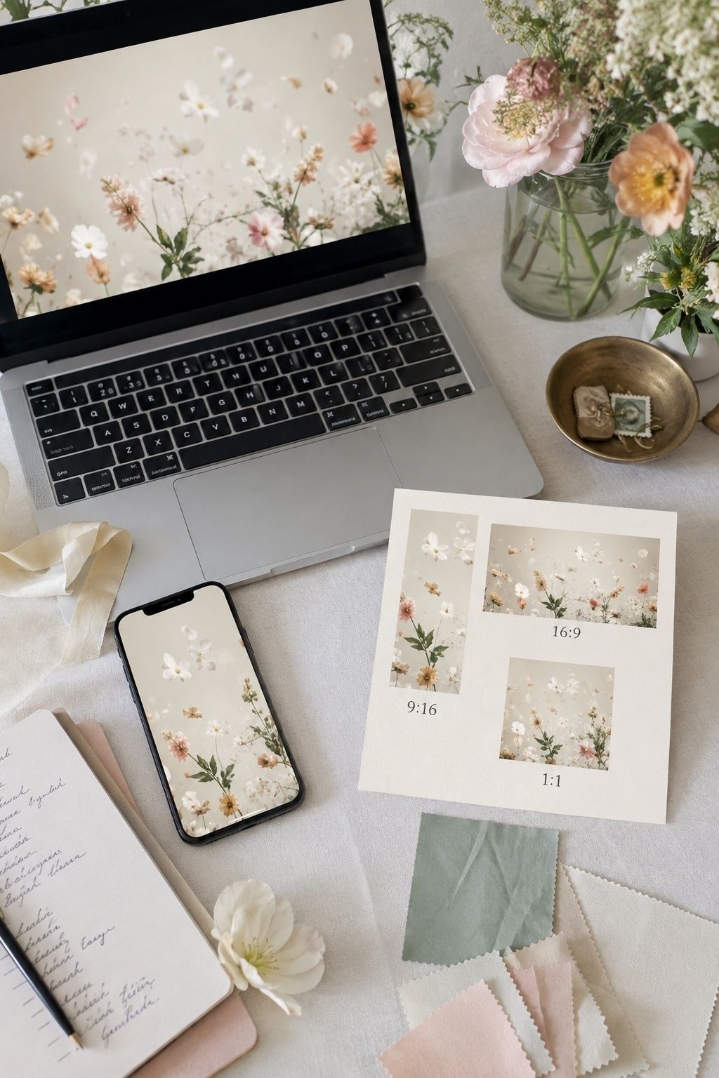 Wedding floral animation format choices for phone, screen, and square layouts
