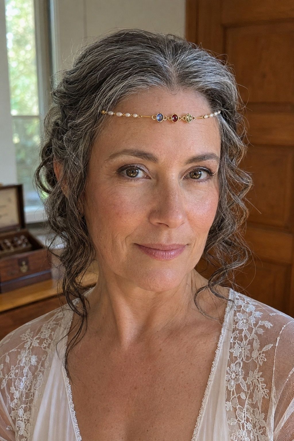 Custom forehead tiara set with sentimental stones