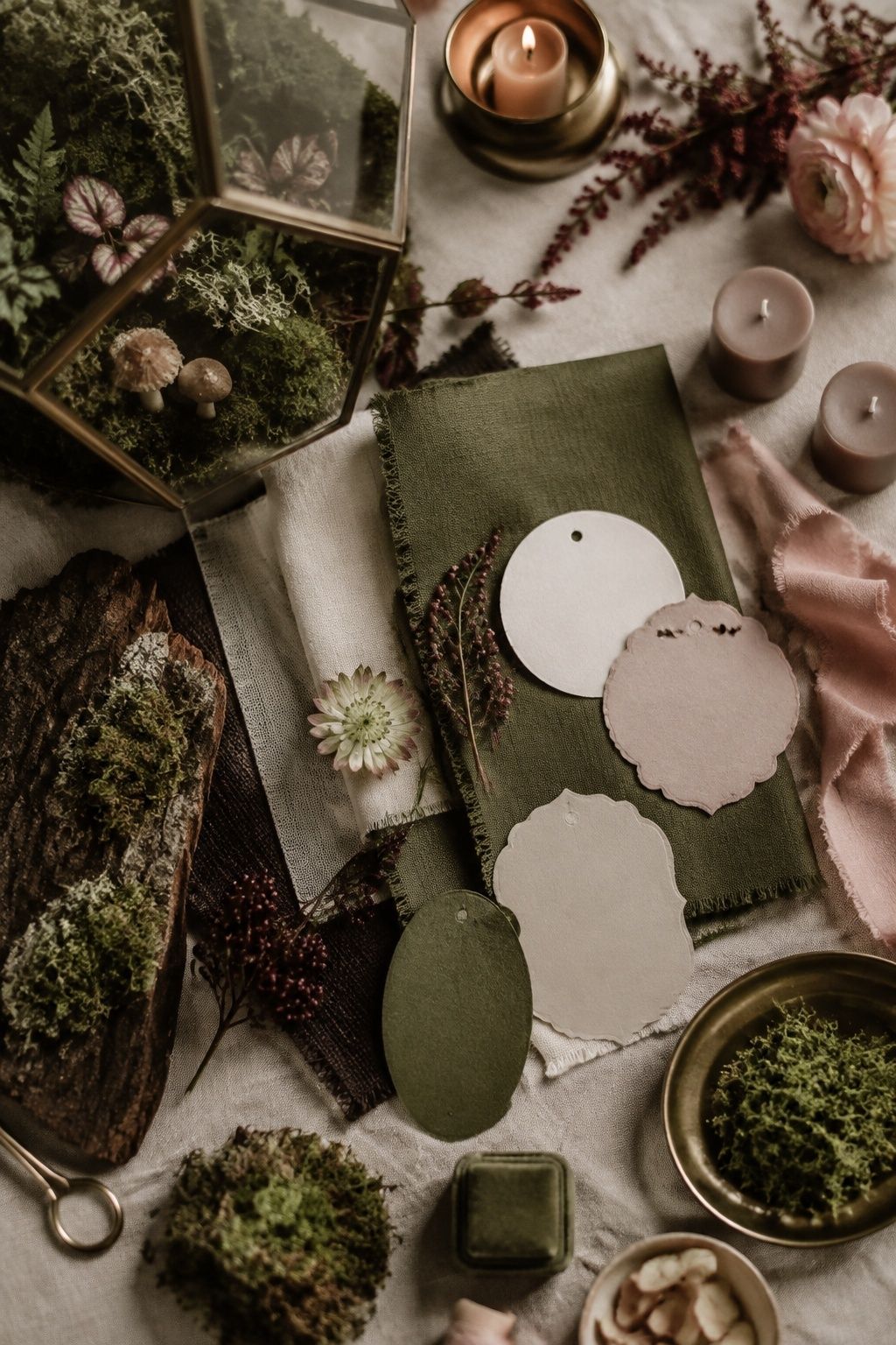 Moody forest wedding palette
