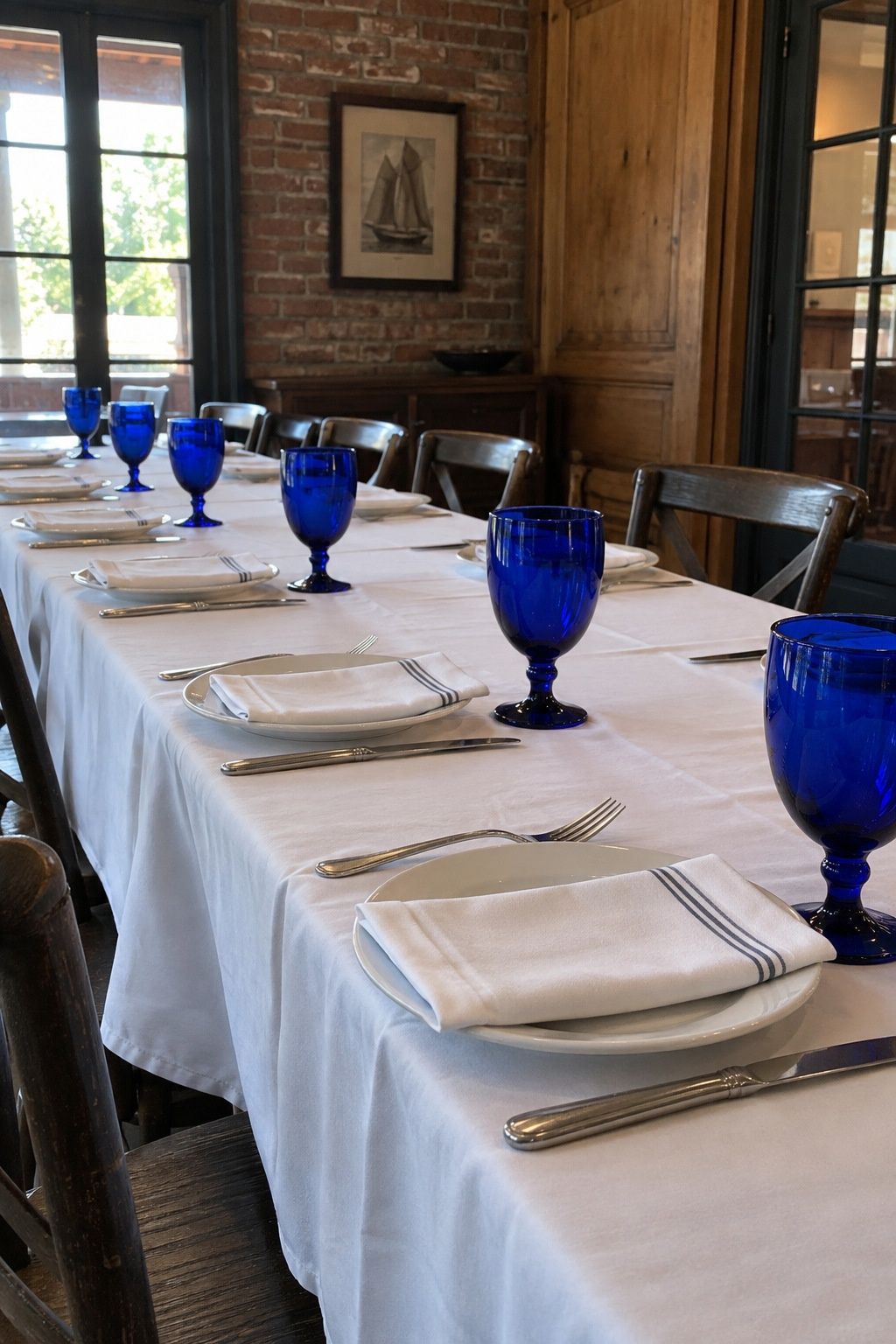 Blue glassware on a reception table