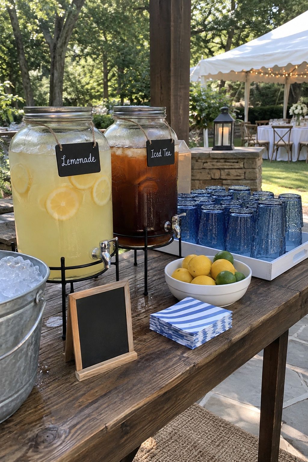 Cold drink station for a July wedding