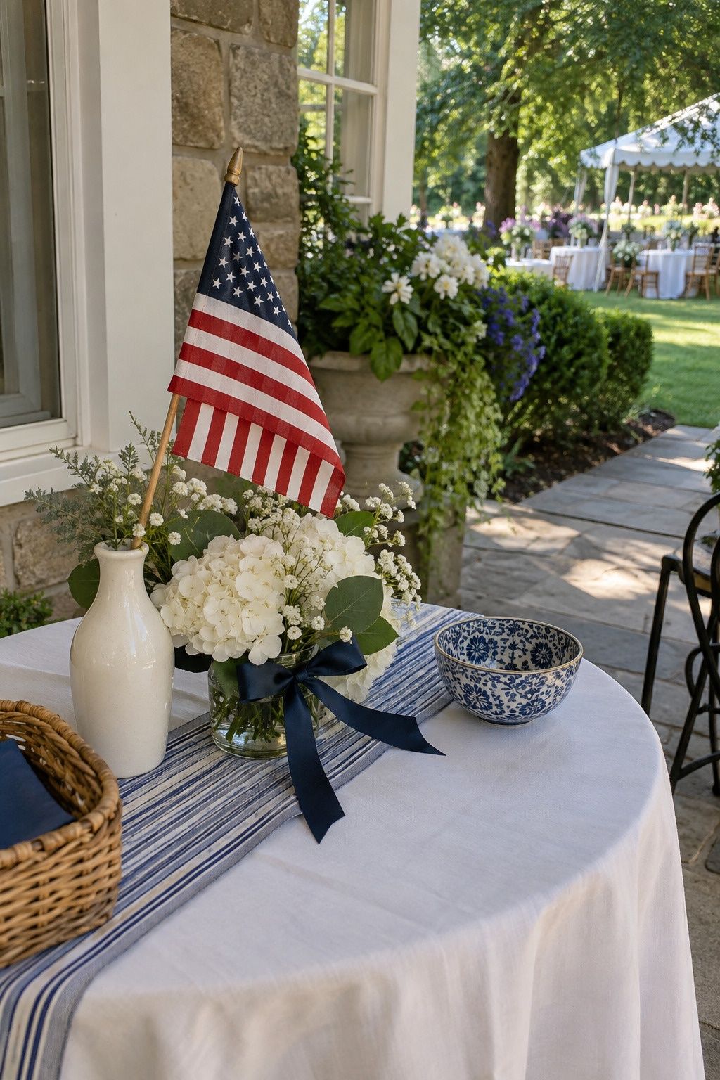 Subtle flag-inspired decor used as a symbol