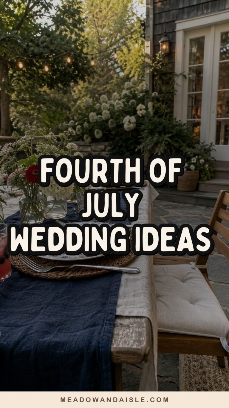 Fourth of July wedding ideas pin over a navy and ivory garden table